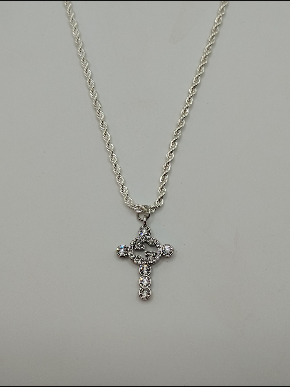 Gucci Silver Crystal Cross Authentic Pendant On A 925 Sterling Silver Necklace